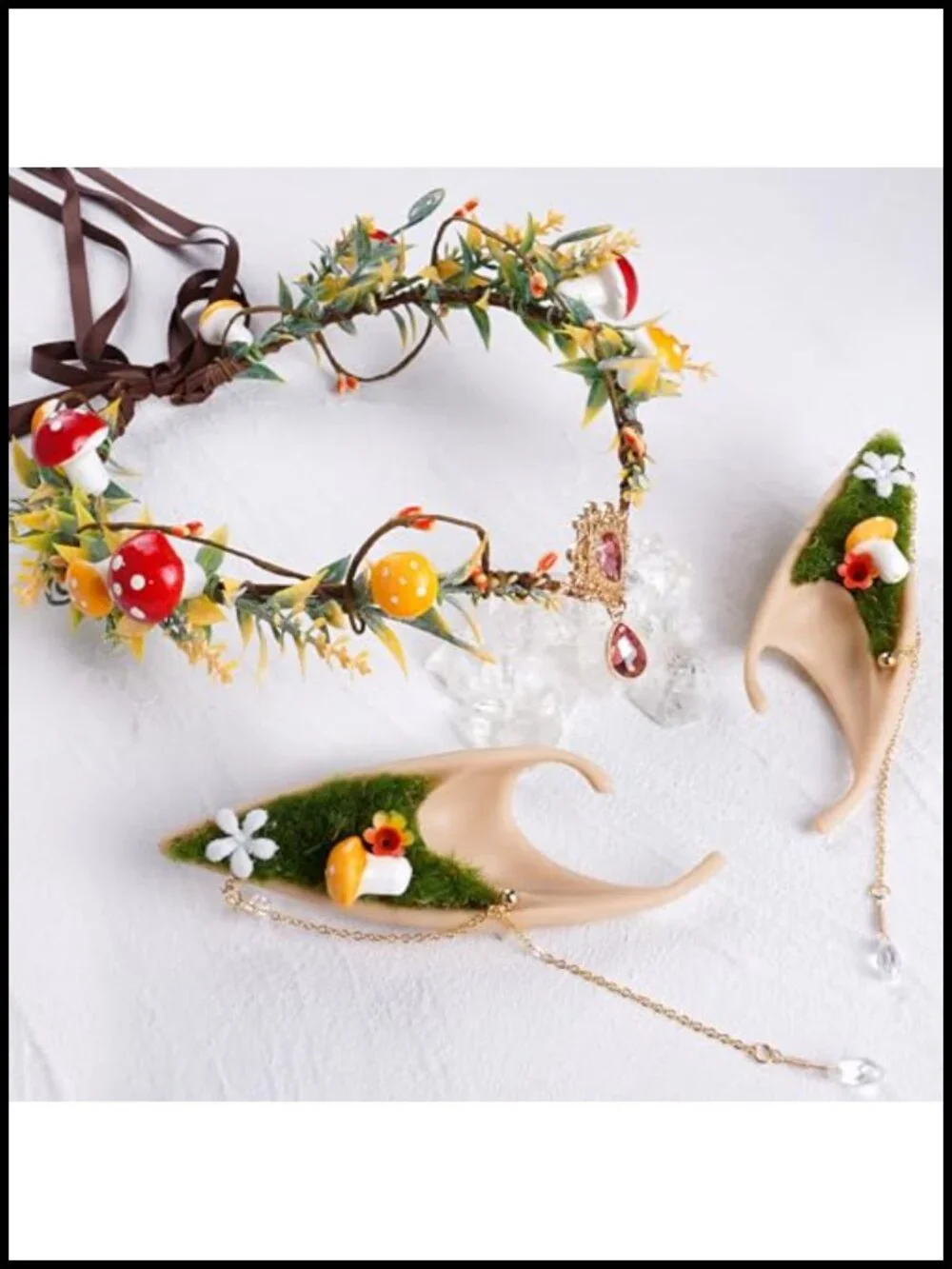 Renaissance Mushroom Crown Cosplay Costume Headpiece Fairy Elf Earrings Set